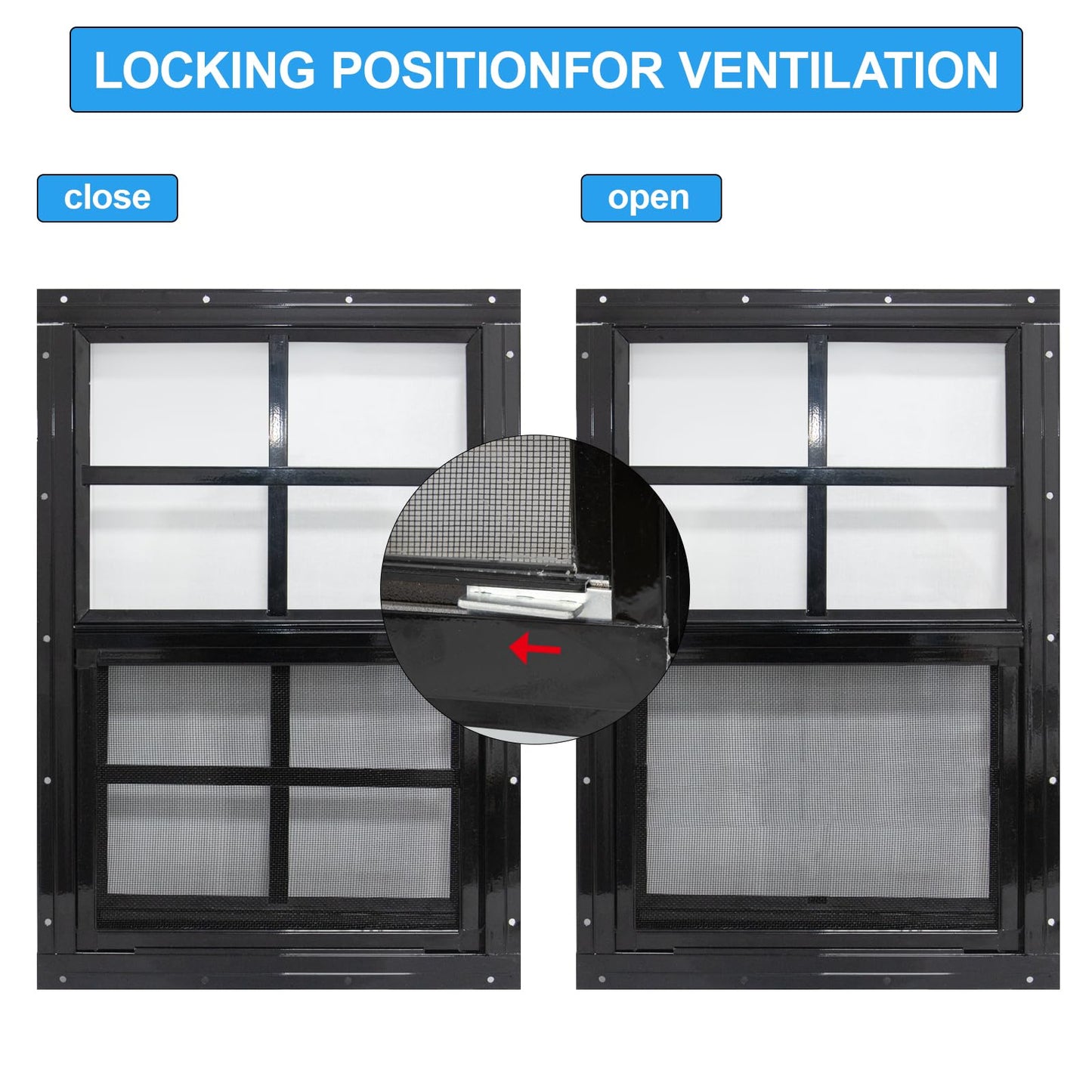 NeatiEase 2 Pack Shed Window with Black Frame, 24 x 36 Flush Mount Small Window with Tempered Glass and Fiberglass Screen for Shed, Chicken Coop, Playhouse, Household, Garage