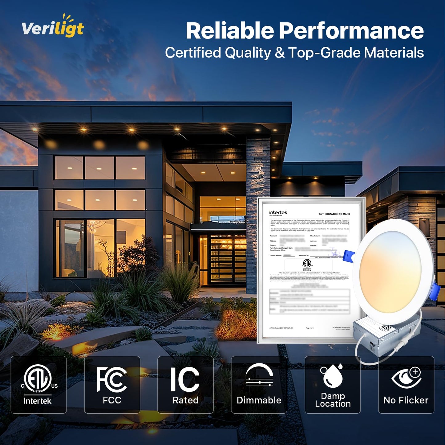 Veriligt 24 Pack 6 Inch 5CCT LED Recessed Light, Silm Canless Recessed Lighting, Dimmable, Damp Rated, 2700K-5000K Selectable, Wafer Ceiling Downlight with Junction Box, 1200LM, 12W 120V, ETL&FCC
