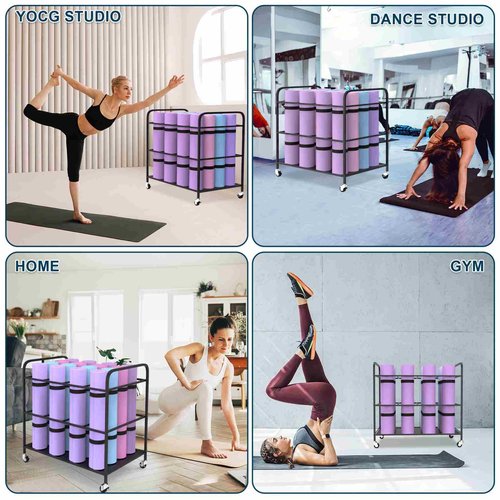 MOUMISS Yoga Mat Rack Storage Cart Basket Home Gym Storage Organizer Rack Equipment Weight Rack for Yoga Block, Foam Roller, Resistance Band, Dumbbell, Kettlebell (Black)