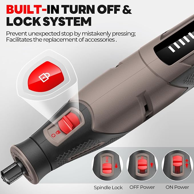 PHALANX Cordless Rotary Tool Kit, 4V 4000mAh Battery, 80 Accessories, 9 Speed Settings, 28000 RPM Max, Type-C Charging (PRT-Brown)