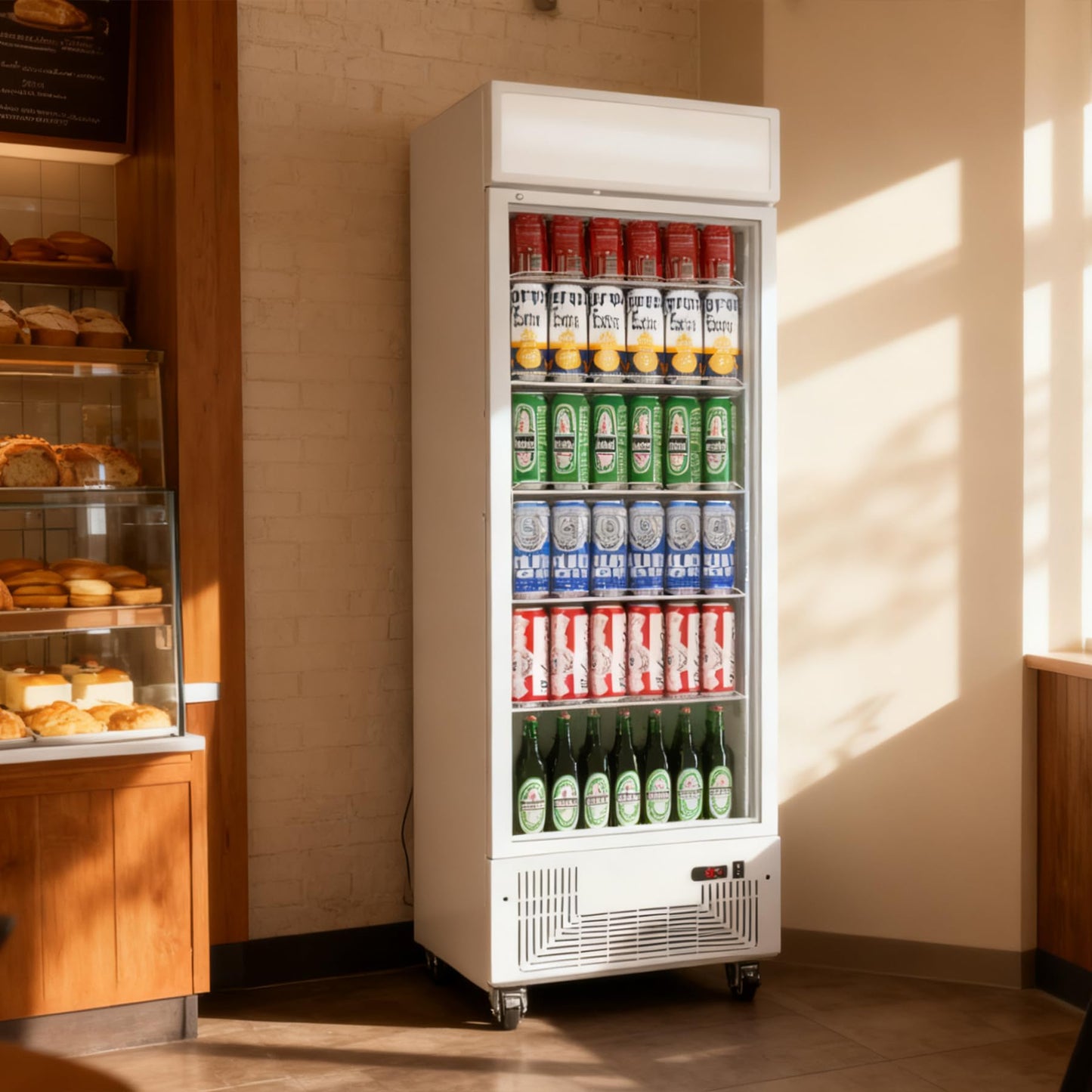 BINGERMA Commercial Display Refrigerator with Glass Door 12 Cu.ft Merchandiser Beverage Cooler Bar Black Drink Fridge for Convenience Stores, Supermarkets,Bars,Offices White
