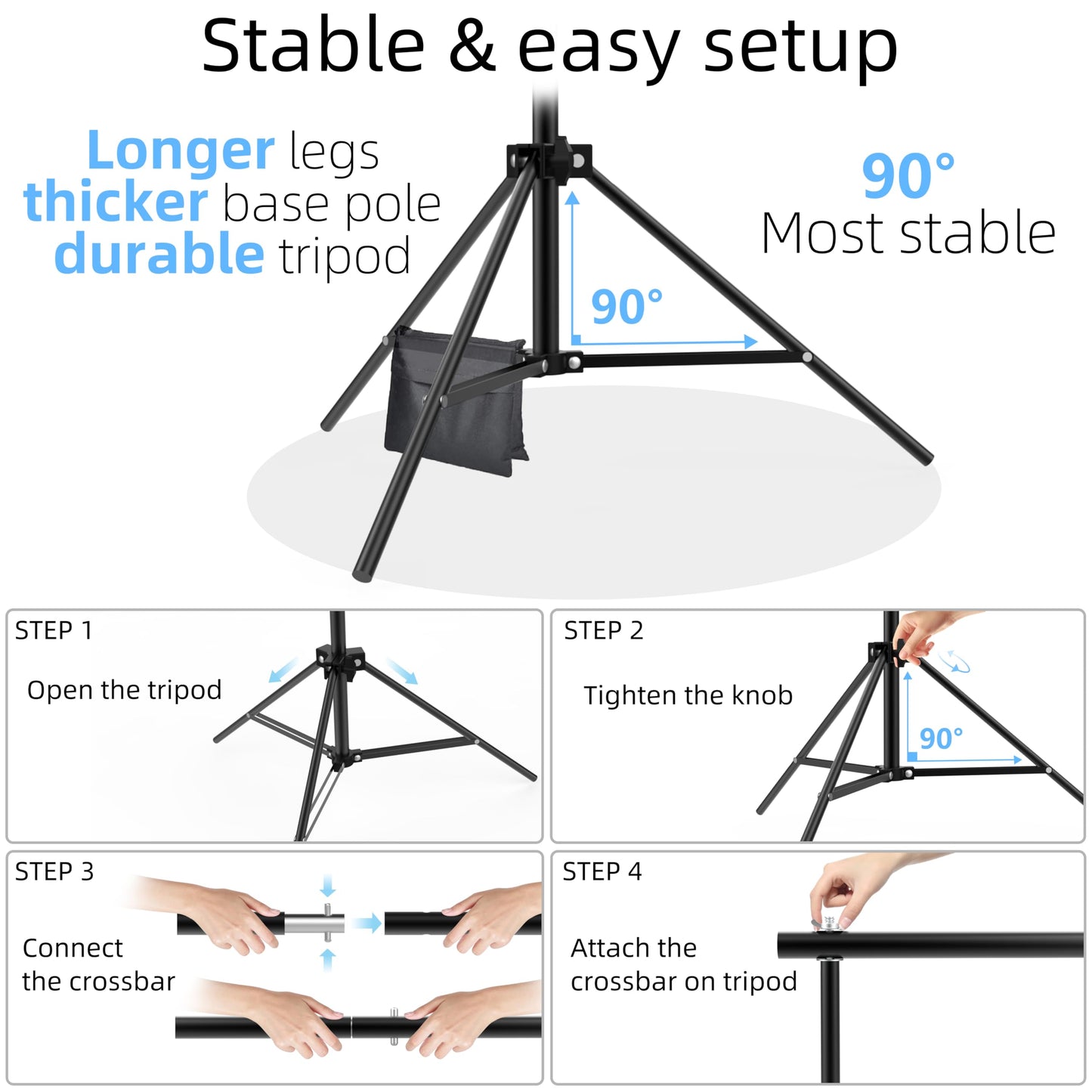 Backdrop Stand for Photography 9ft x 10ft Heavy Duty Photo Background Stands Support Kit with Carry Bag for Photo Studio, Photoshoot, Parties, Photographic Equipments
