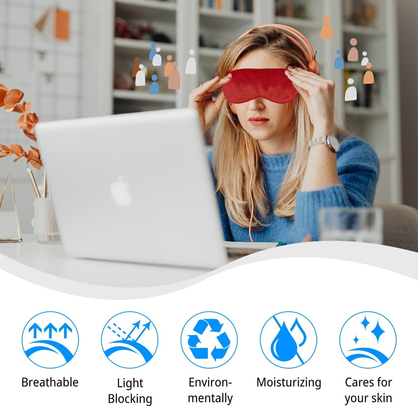 1 Pack Sleep Mask, Silk Eye Mask with Elastic Strap, Blindfold, Soft Silk Sleeping Mask for Girls, Women, Men (Red)