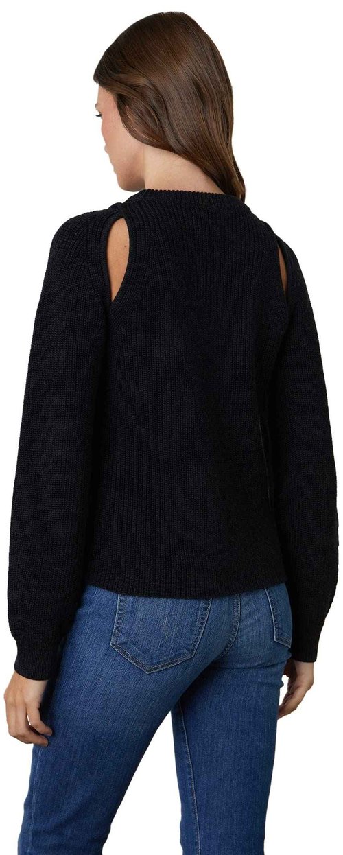 VELVET BY GRAHAM & SPENCER Women's Diane Engineered Stitches Cut-Out Crewneck Sweater, Coal, M