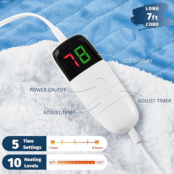 BOMOVA Heated Electric Throw Blanket - 50" x 60" Heating Blanket with 10 Heating Levels & 8 Hours Auto Off, Warm Flannel Blanket, Christmas Birthday Gifts for Women