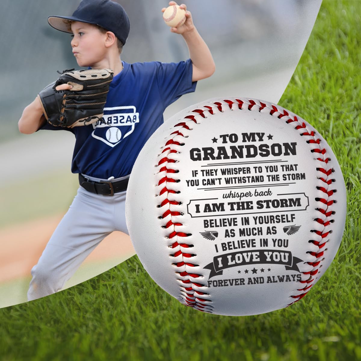 DOPTIKA Father's Day Birthday Gifts for Grandson, to My Grandson Engraved Baseball, Teen Boy Gifts, Graduation Gifts for Him from Grandparents, Grandson Gifts from Grandma