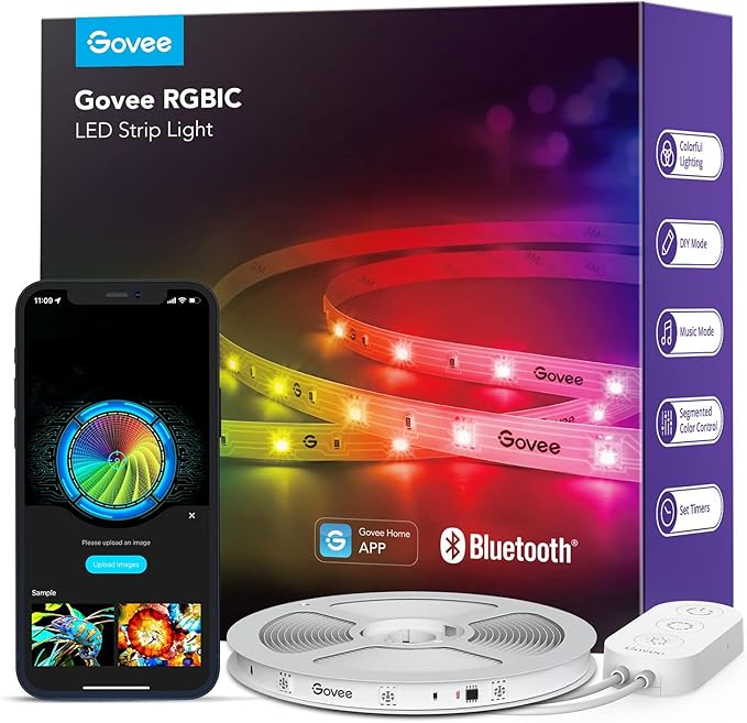 Govee RGBIC LED Strip Lights, 32.8ft Smart LED Lights for Bedroom, Bluetooth LED Lights APP Control, DIY Multiple Colors o...