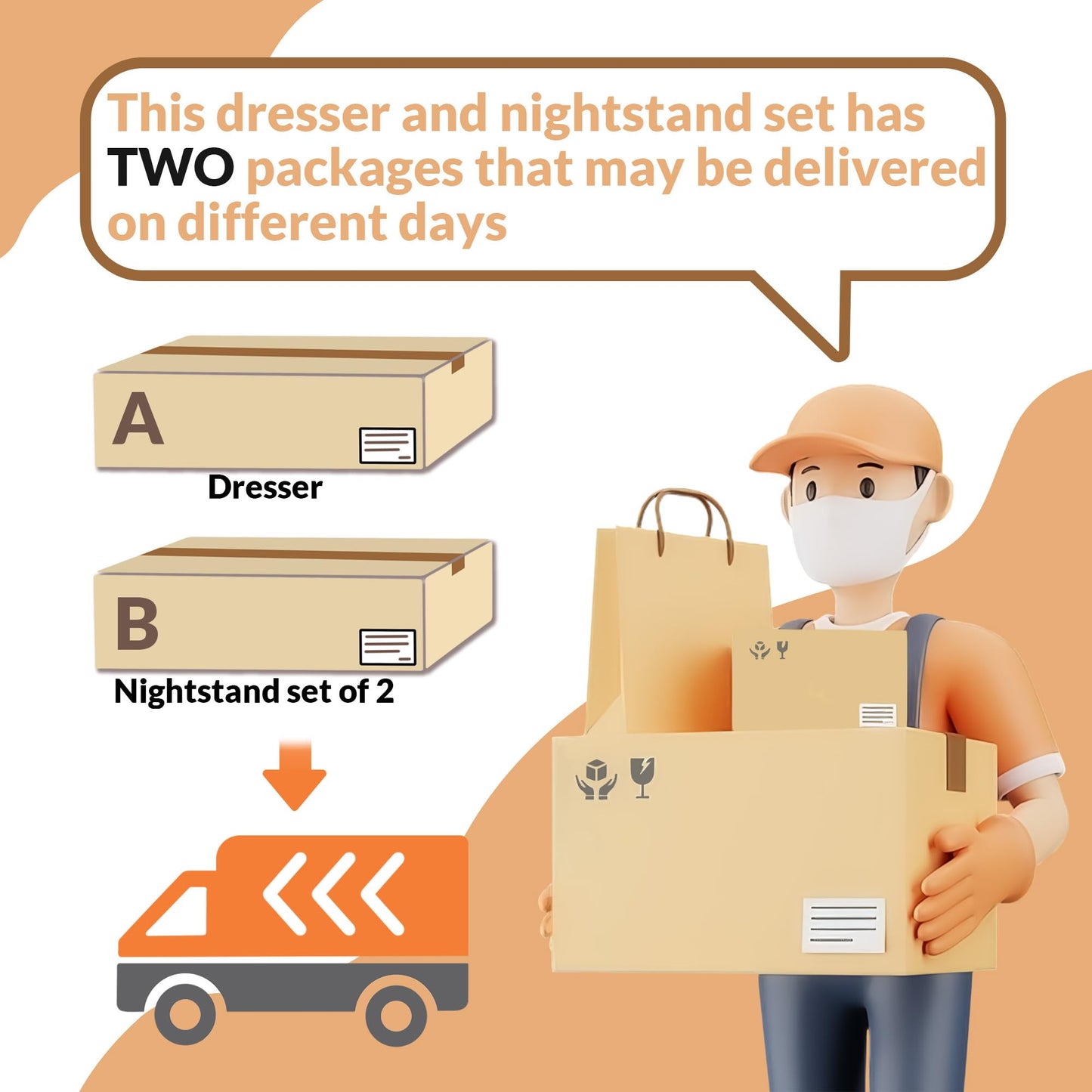 Tradare 6 Drawer Dresser and Nightstand Set of 2, Modern Black and Gold Dresser Set with Golden Handles, 2-Drawer Nightstand & 6-Drawer Chest of Drawers