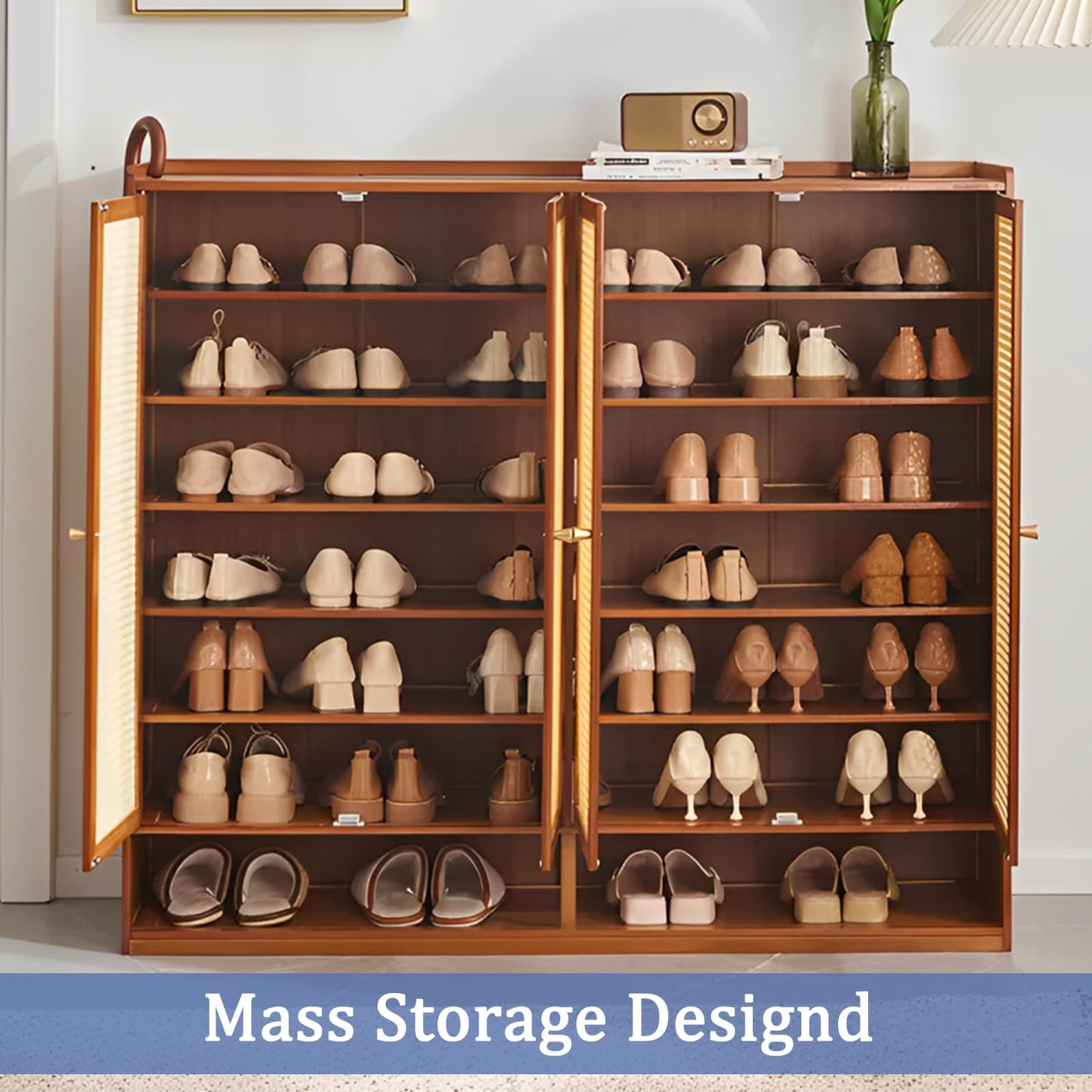 lyvcev Bamboo Shoe Cabinet with Doors, 8-Tier Shoe Rack for Closet, 36-40 Pairs Freestanding Shoe Storage Cabinet for Hallway Living Room (Brown)