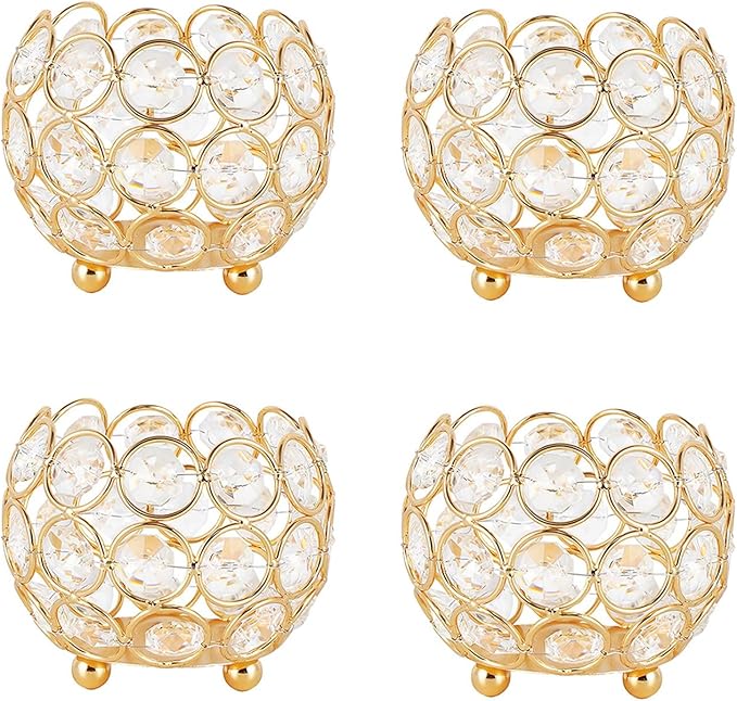 VINCIGANT Gold Crystal Votive Candle Holders for Table Tenterpiece,Small Bowl/Ball Tealight Candle Lantern for Thanksgivin...