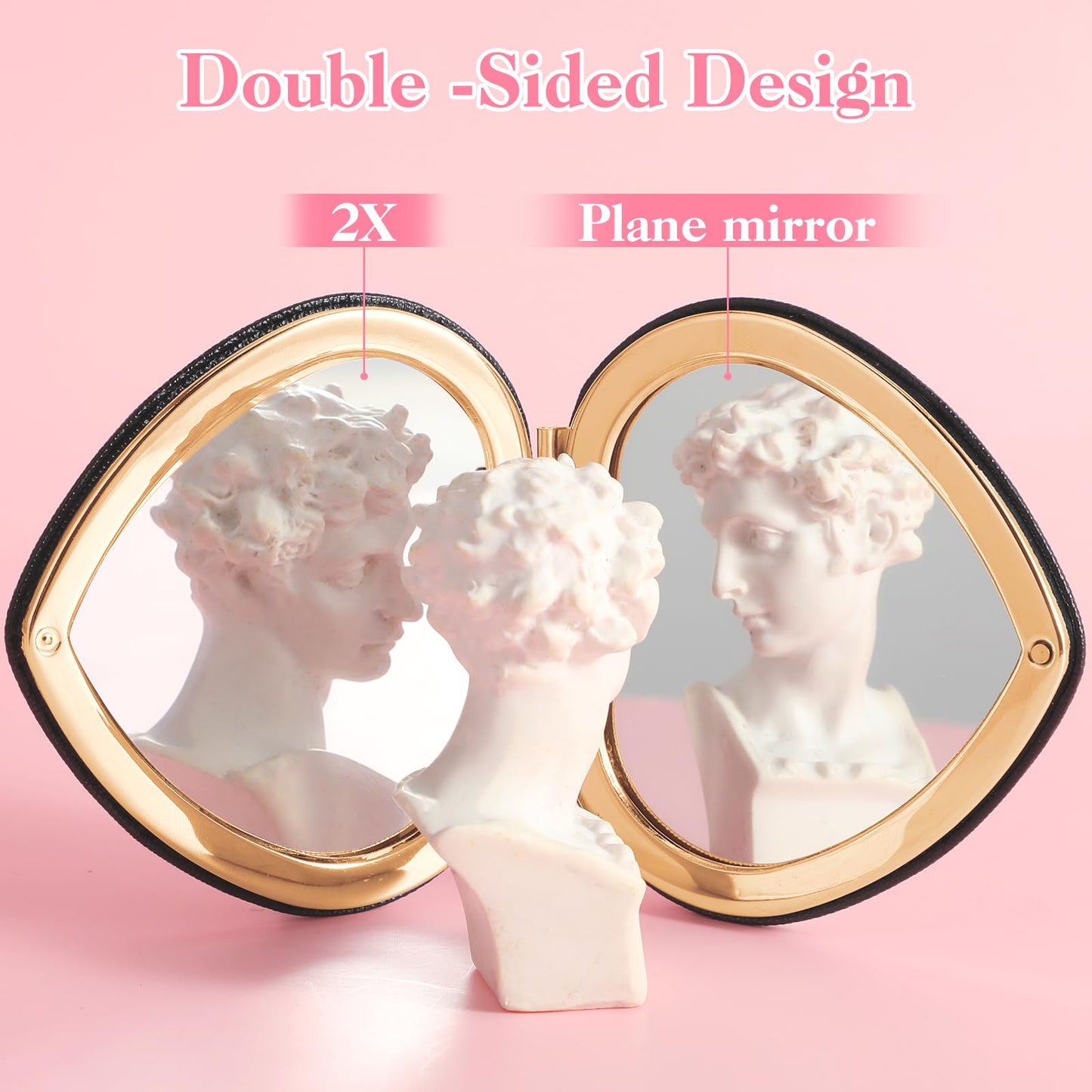 Qianyu Heart Shaped Double-Sided 1X/2X Magnifying Mirror, Compact Folding PU Leather Makeup Mirror, Ultra-Portable for Women Hom