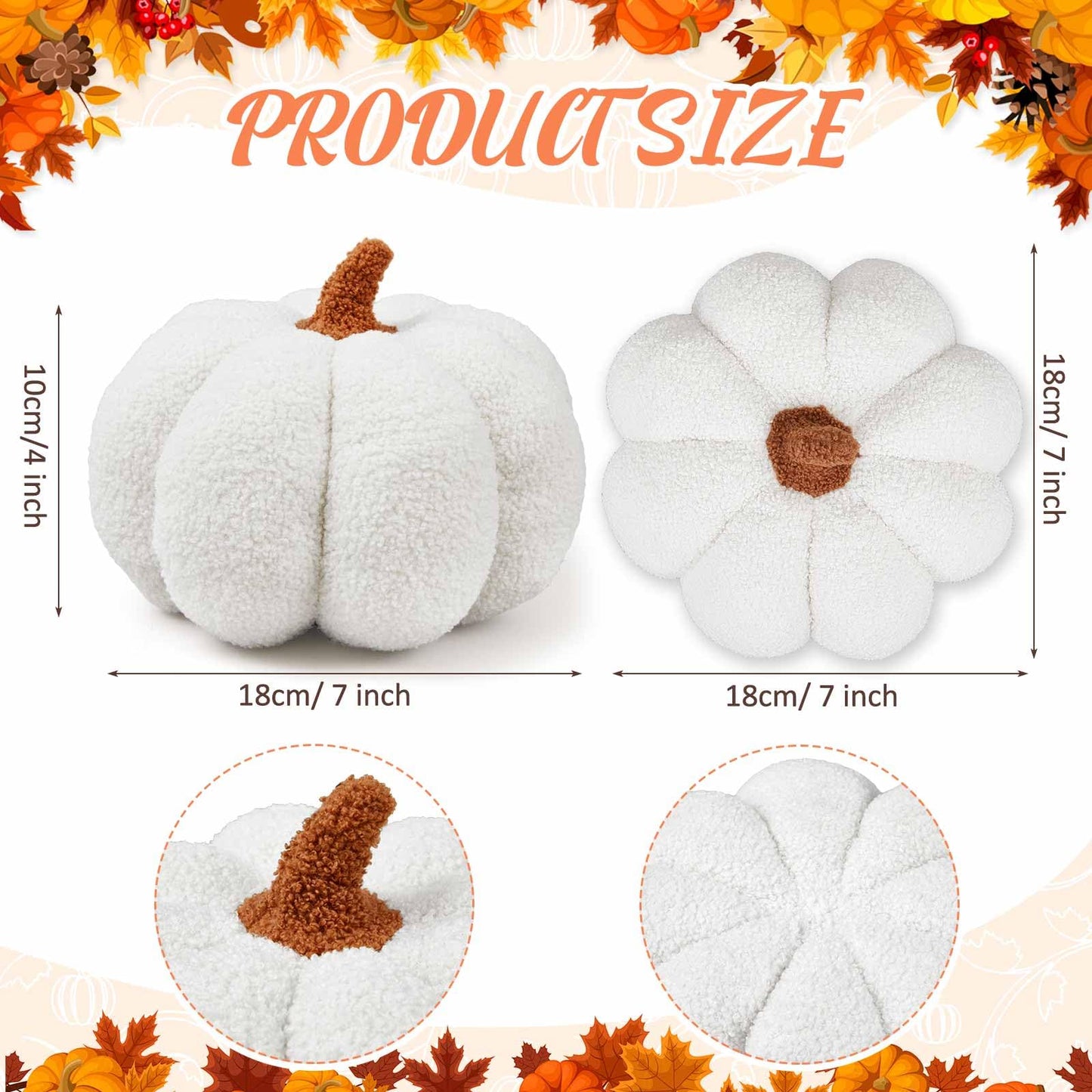 Juexica 7 Inch Halloween Stuffed Pumpkin Pillow Fluffy Plush 3D Pumpkin Shaped Decoration Fall Thanksgiving Cushion Pillow Soft Cute Throw for Sofa Couch Supplies(White)