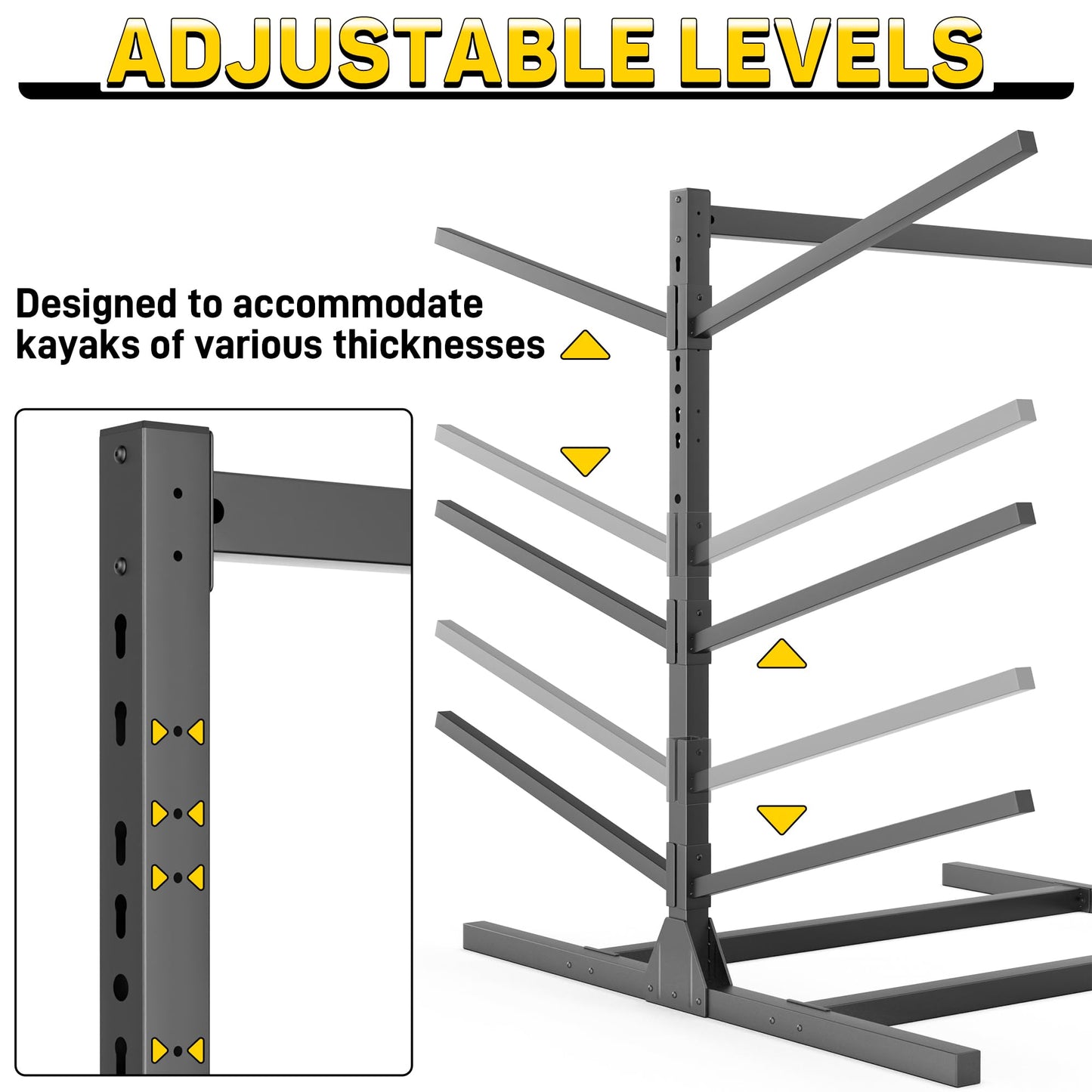 Ultrawall Kayak Storage Rack, Freestanding Kayak Racks For Garage, Adjustable Kayak Stand, Heavy Duty Paddle Board Rack For Kayak, Canoe, Surfboard, 660lbs Capacity, 3 Levels for 6 Kayaks
