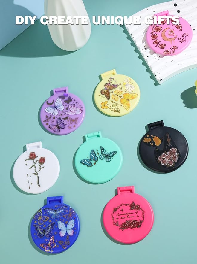 Qislee Compact Mirror Bulk, Pocket Small Mini Folding Mirrors for Purse, 24 Packs (6 Colors)