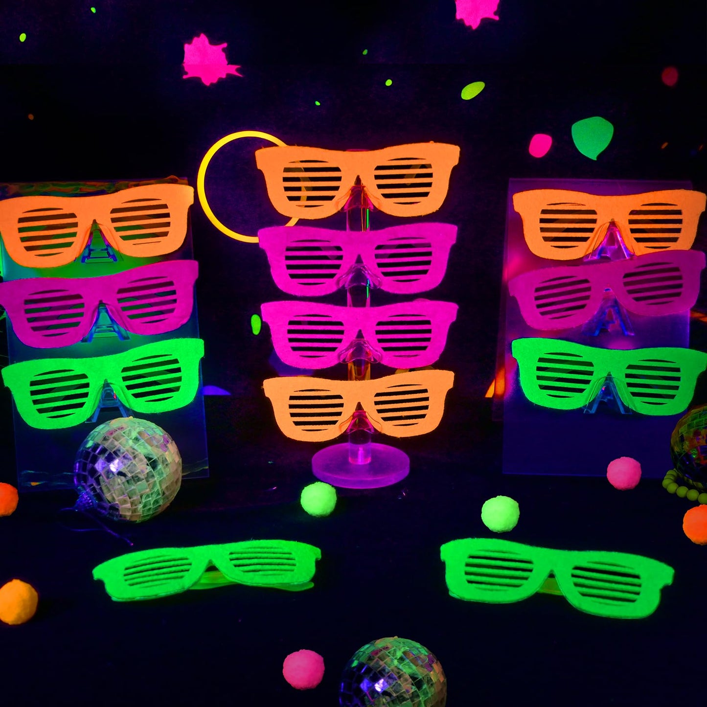 Mega-L 12 Pcs Glow in The Dark Glasses, Glow in The Dark Party Supplies, Neon Fluorescent Blacklight Eyeglasses Party Favors, Glow Photo Booth Props Eyewear Accessories for Women, Men, Adult Halloween