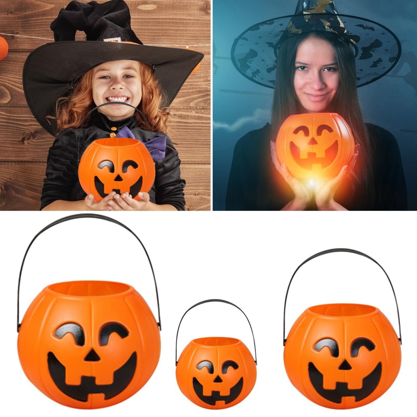 Halloween Pumpkin Candy Bucket,Halloween Pumpkin Candy Bucket Plastic Multi-Purpose Candy Box,Halloween Party Favors Bucket,Suitable for Party Favors and Home Decoration (C-17X14CM-3PC)