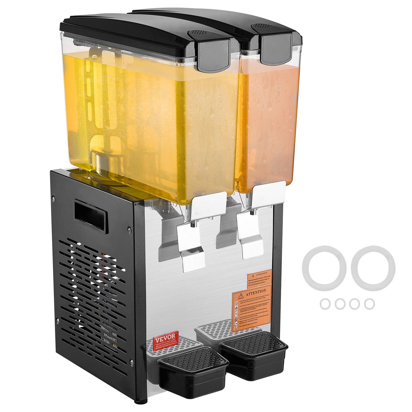 VEVOR Commercial Beverage Dispenser, 2 Tanks 10 L / 10.6 QT Per Tank Juice Dispenser, 270W Stainless Steel Ice Tea Drink Machine with 45°F-54°F Cooling Temperature, for Cold Drink Restaurant Bar Party
