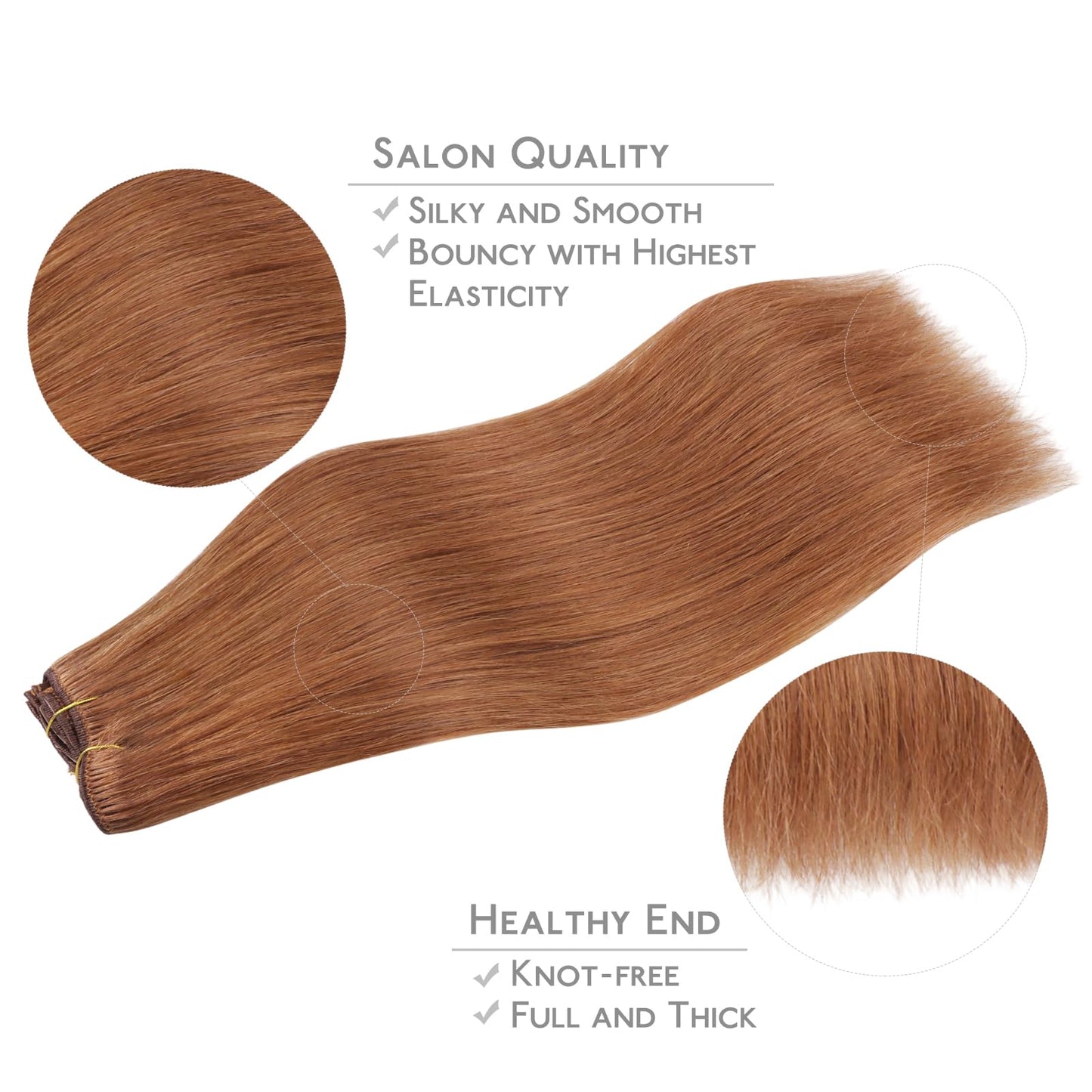 WENNALIFE Clip in Hair Extensions Real Human Hair, 18 Inch 120g 7pcs Cinnamon Terra Copper Remy Hair Straight Natural Extensione