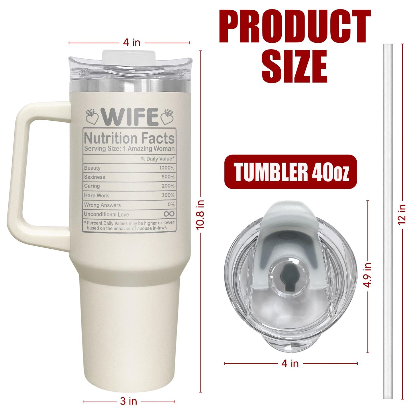AXIARA Gifts For Wife - Wifey Insulated 40 oz Tumbler with Straw and Handle - Mothers Day Anniversary Christmas Birthday Gifts For Women Her Wife From Husband, Travel Coffee Tumbler