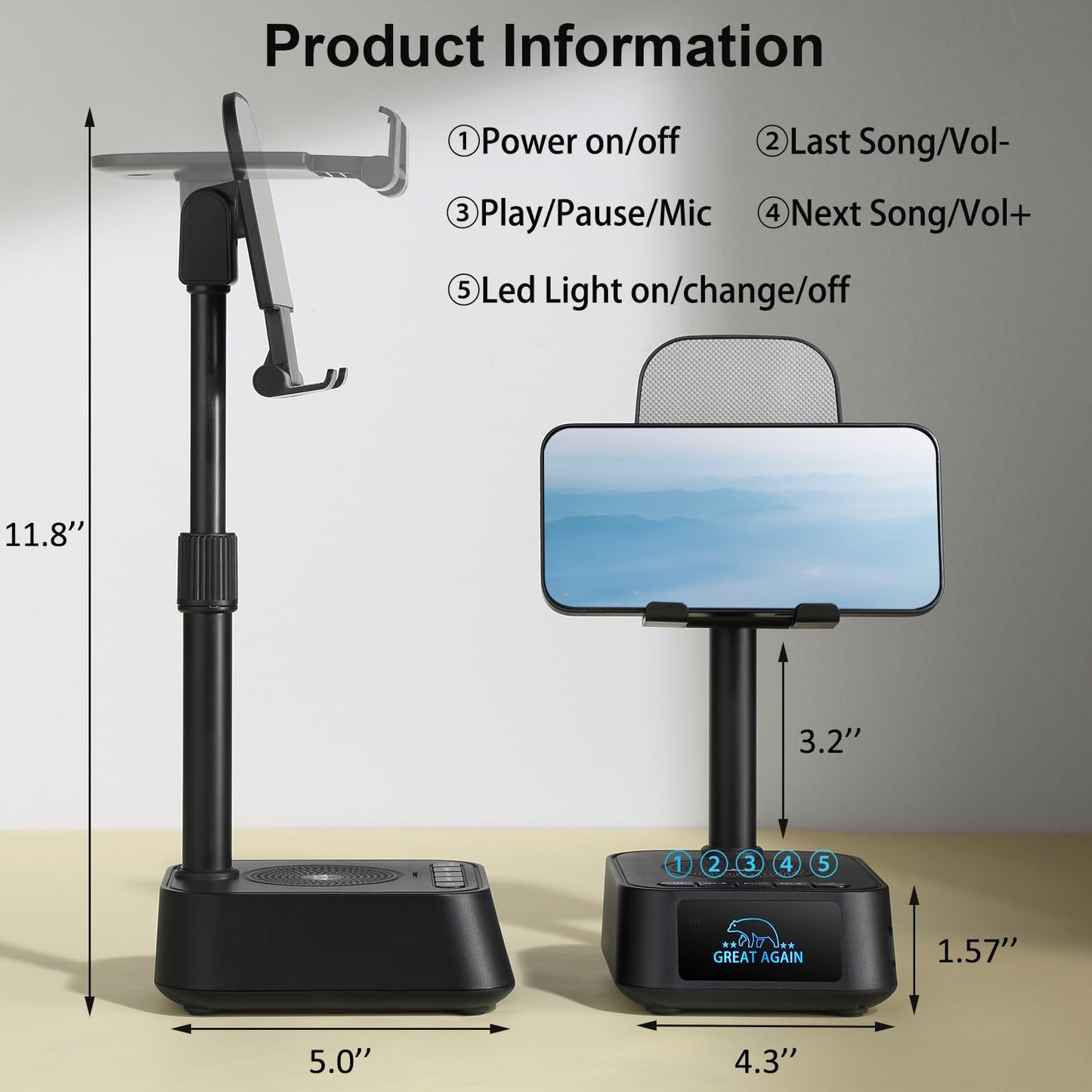 Gifts for Men Women, Phone Stand with Bluetooth Speaker, Birthday Gifts Him Her, Adjustable Height Phone Holder with HD Stereo Sound Fits All Phones &Tablet, Unique Gifts for Dad Mom Christmas