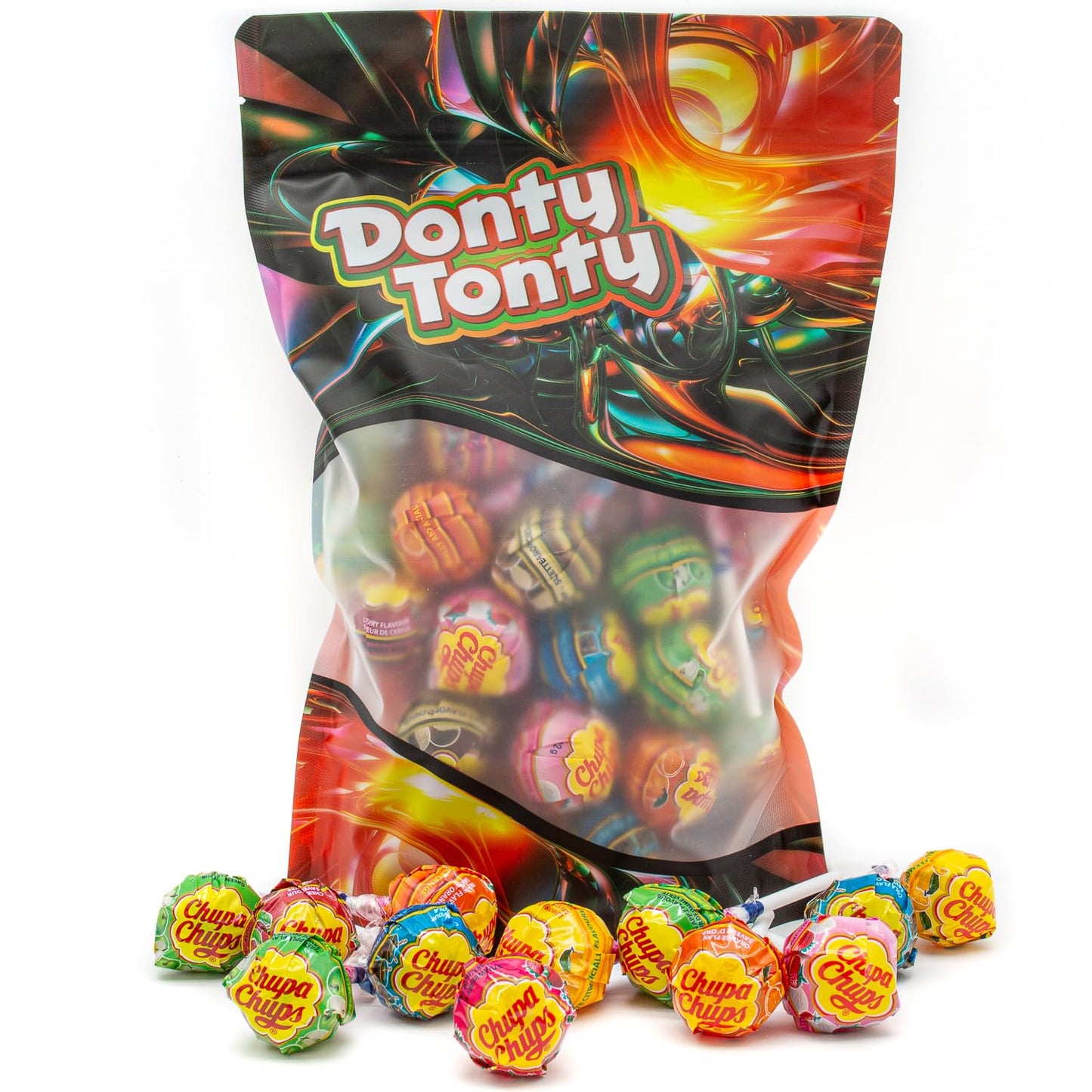 Chupa Chups Lollipop Assorted 2 lb – 8 Flavors, Individually Wrapped, Bulk Candy in Resealable Bag