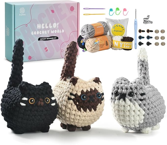 Zepiany Crochet Kit for Beginners, Crochet Cat Beginner Crochet Kit for Adults, Amigurumi Crochet Animals Cat Crafts Croch...