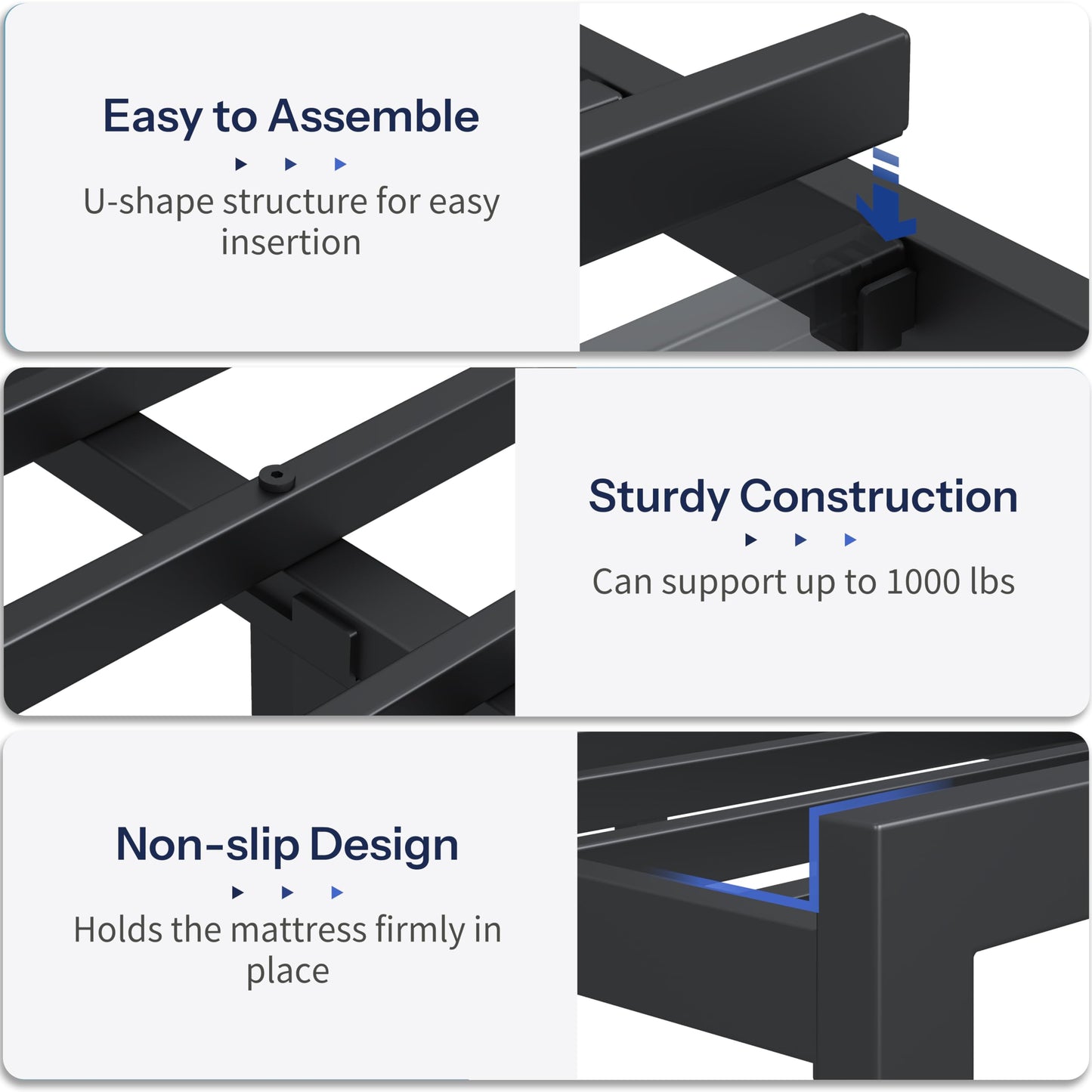 DynJest Queen Size Metal Bed Frame with LED Lights, Storage Headboard with Charging Station, Modern Queen Platform Bed with Heavy Duty Supports, No Box Spring Needed, Noise Free, Easy Assembly, Black