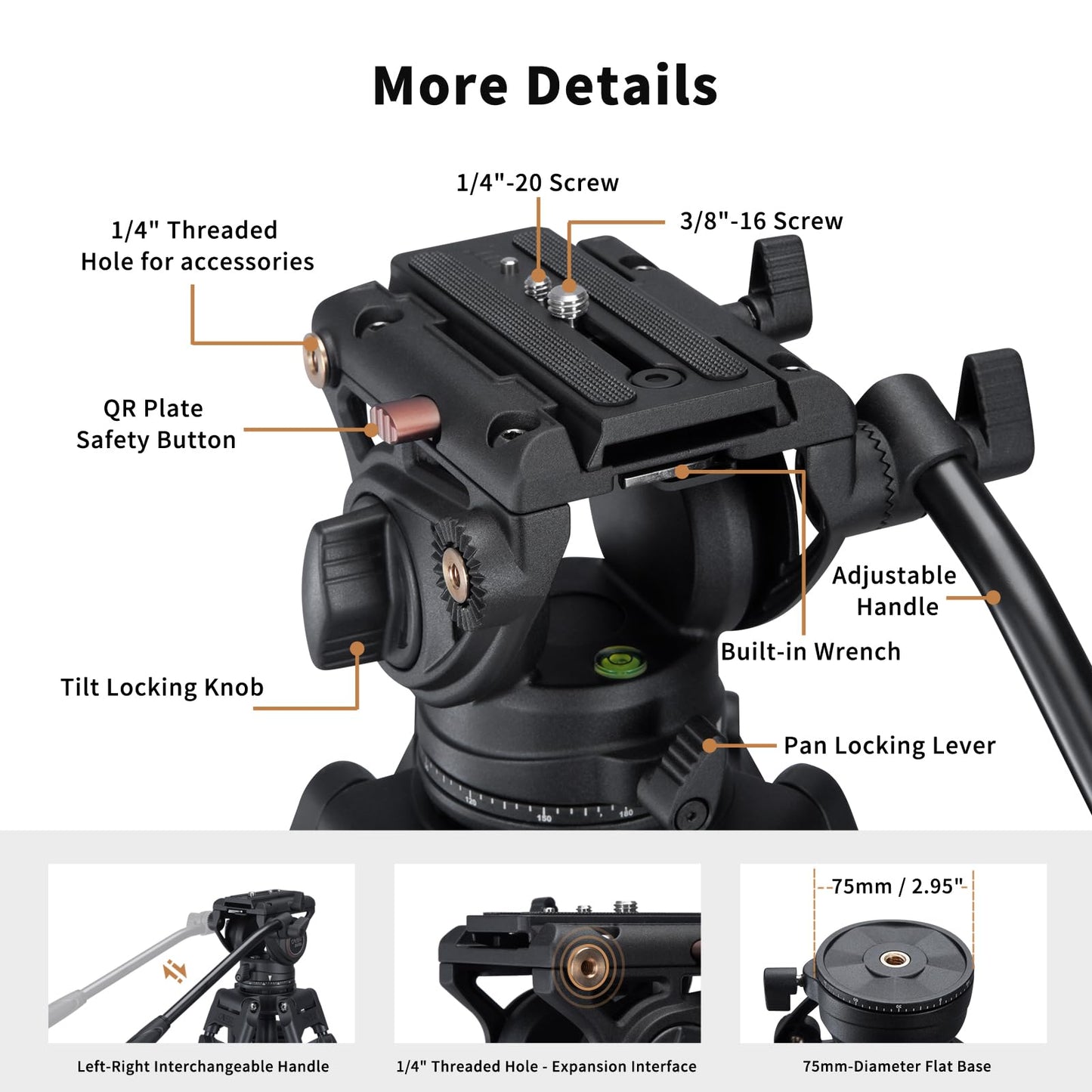 Cayer BV30L Video Tripod System, 72" Heavy Duty Aluminum Twin Tube Tripod with K3 Fluid Head, 75mm Flat Base, Max Load 13.2lbs, for DSLR Cameras, Camcorders, Includes 2 Quick Release Plates