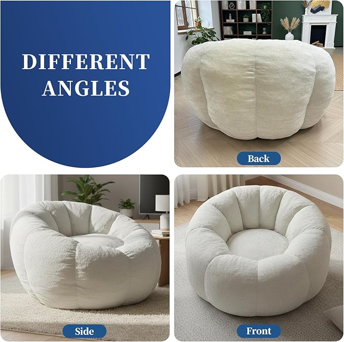 Giant Bean Bag Chair for Adults – Large Comfy Stuffed Sofa Seat with Spacious Design for Reading, Gaming, or Relaxing (Beige)