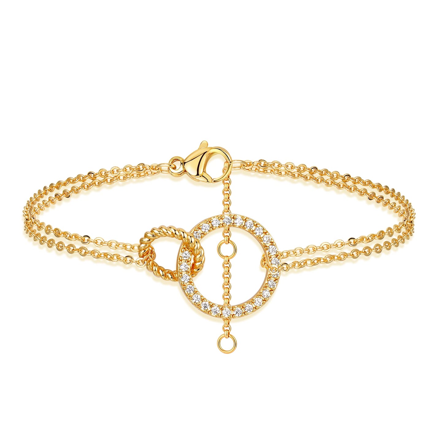 LOYATA 14K Gold Plated Double Donut Bracelet for Women Dainty Handmade Gold Bracelet Jewelry for Women