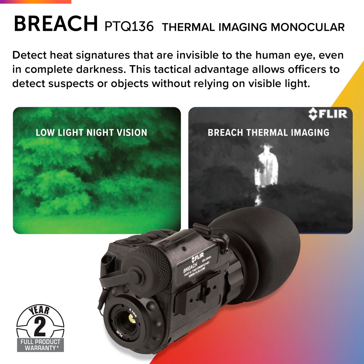 FLIR Breach PTQ136 Thermal Imaging Monocular, 320 x 256 Boson Core, 60Hz Refresh Rate, 1-4x Digital Zoom, IP67 Waterproof, Helmet Mountable Tactical Thermal Vision for Law Enforcement and Hunting