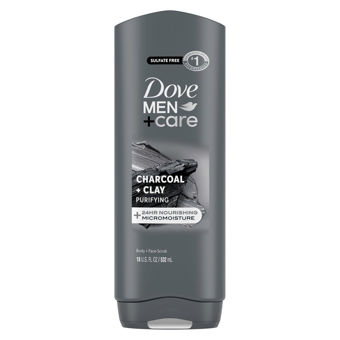 DOVE MEN + CARE Body and Face Wash 4 Count Purifying Charcoal + Clay Body Wash for Men with 24-Hour Nourishing Micromoisture Tec