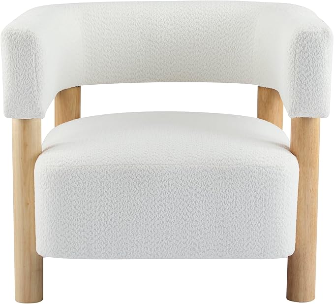 Christopher Knight Home Carly Low Profile Accent Chair, Round Backrest Side Chair, Living Room Armchair with Boucle Fabric Cushion, Comfy Reading Chair for Bedroom, Wooden Single Lounge Sofa, White