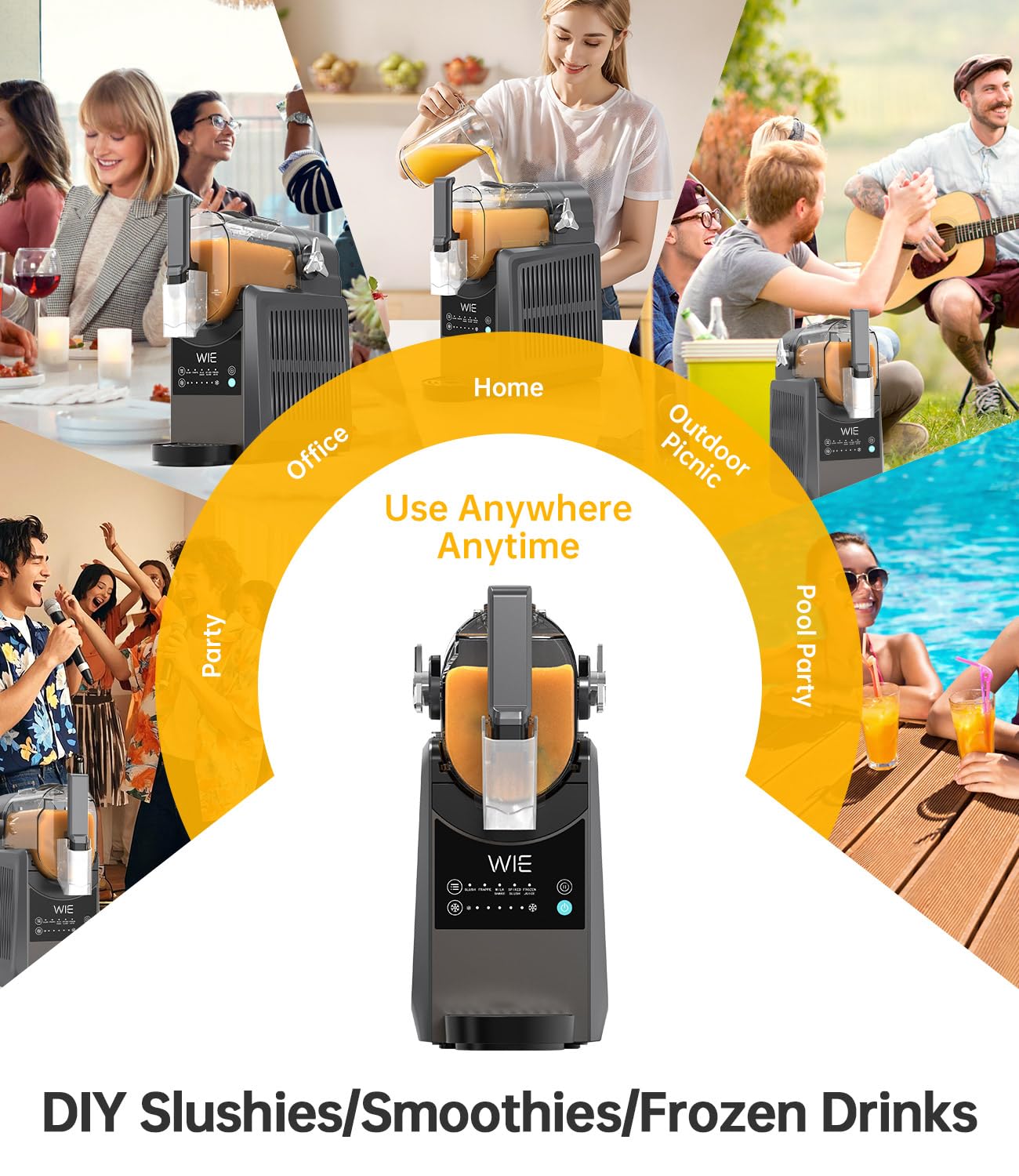 WIE Slushie Machine for Home, 88oz Slushy Machine No Ice Needed with 5 Presets, Shaved Ice Machine Self-Cleaning, Frozen Drink & Smoothie Maker Machine for Margaritas, Frappés, Cocktails & More