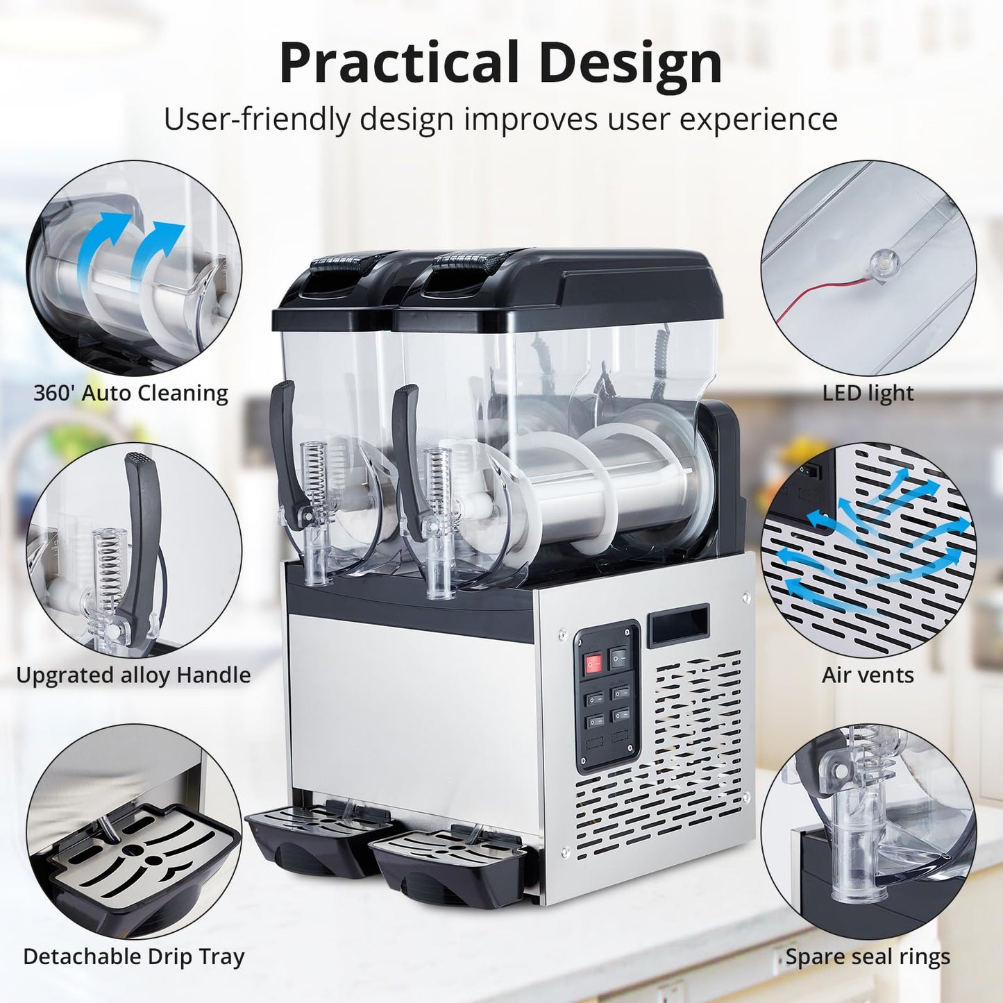 700W Commercial Slushie Machine Double Tank 12Lx2 /5.3Gal,Stainless Steel Frozen Drink & Margarita Maker, Self-Cleaning, for Bars, Restaurants, Cafe
