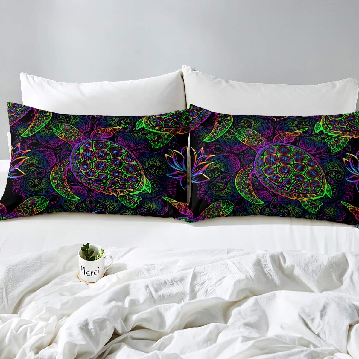 Feelyou Sea Turtle Fitted Sheet Ocean Creature Bed Sheet Set Sea Animal Bedding Boho Mandala Sheet Set Twin Size Includes 1 Sheets & 1 Pillowcase (No Flat Sheet)