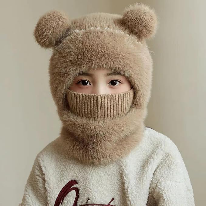 1pc Khaki Winter Hat, Scarf & Mask Combo - Warm Plush Balaclava with Ear Protection, Snow Gear, Cold Weather Gear, Cozy Ma...