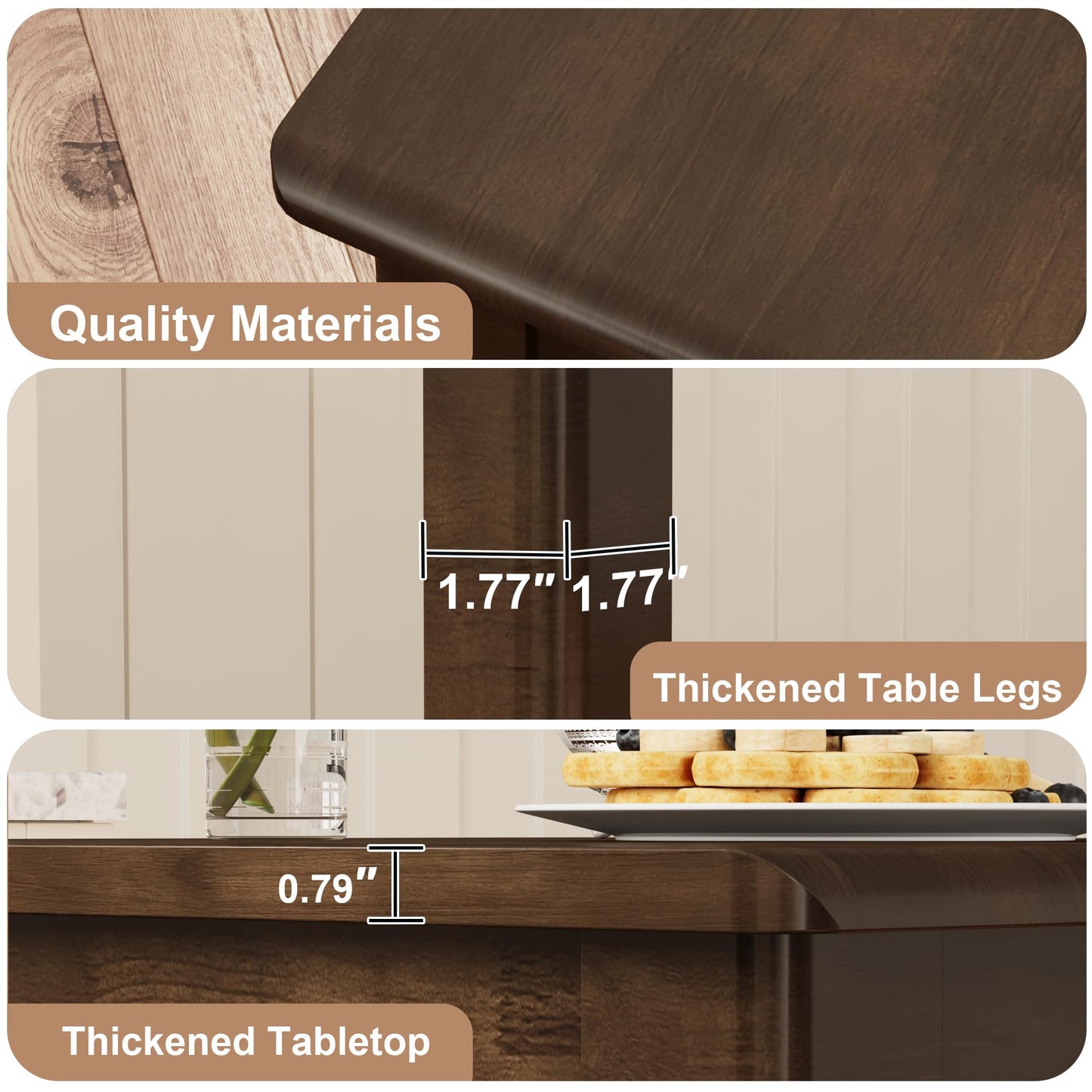 YEMNMFH 27.6” Square Dining Table - Small Kitchen Table with Solid Wood Legs, Mid Century Modern Desks for Small Spaces, Wooden Dining Room Tables for Kitchen, Living Room & Dining Room, Walnut Color