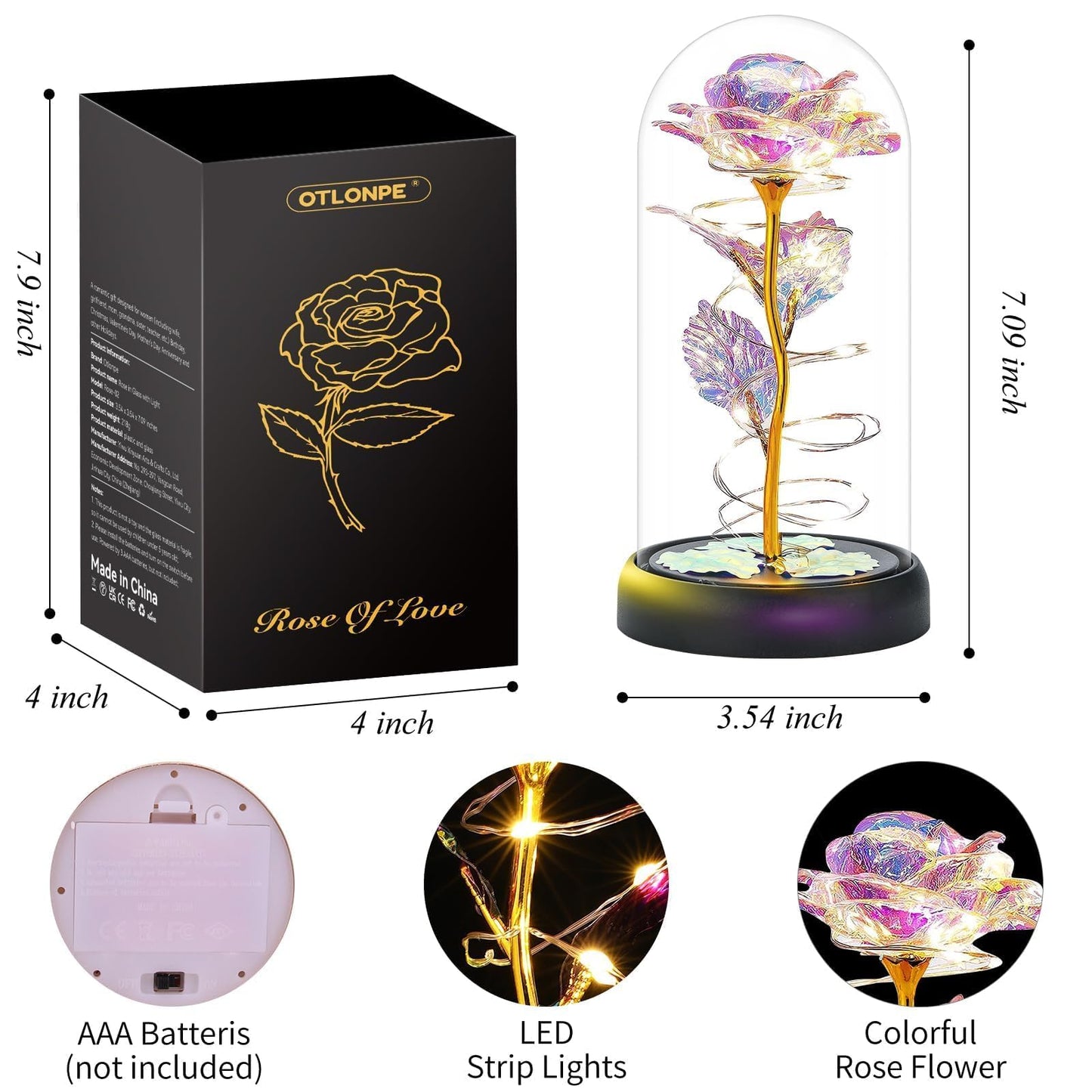 Otlonpe Glass Rose Flower, Birthday Gifts for Women Mom Wife Girlfriend Grandma Sister Teacher Friend, Flowers for Delivery Prime, Womens Gifts for Christmas Valentines Day Mothers Day Anniversary