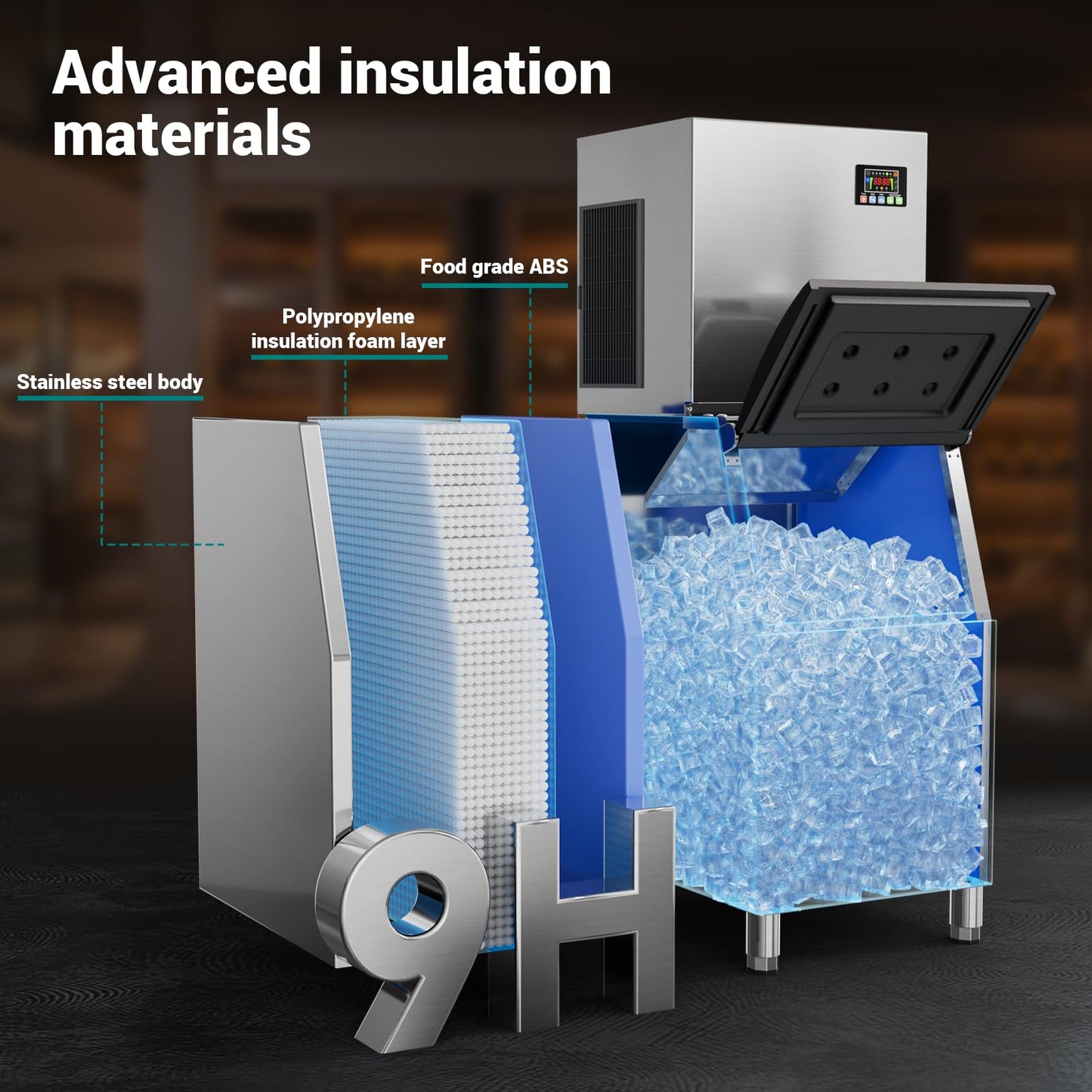 Commercial Ice Maker Machine 550LBS/24H, 30 Adjustable Ice Thicknesses, Industrial Ice Machine with 350lbs Storage Bin, 5-15 Minutes Fast Ice Making, Cube Ice Maker for Commercial & Home