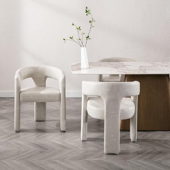DAYALANE Modern Barrel Dining Chair, Upholstered Faux Leather Accent Kitchen Chair with Arms Comfy Side Chair for Living Room/Home Office/Reception, Pu Grey