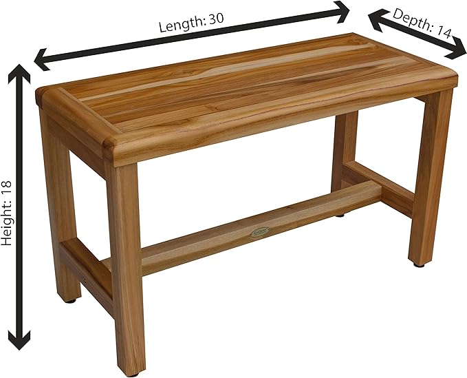 EcoDecors 30" Eleganto Teak Shower Bench – Full-Size Waterproof Bathroom Seat | for Adults & Seniors | Spa-Style Teak Stool | Non-Slip Adustable Height Feet | Elegance & Safety | 250 Pound Capacity