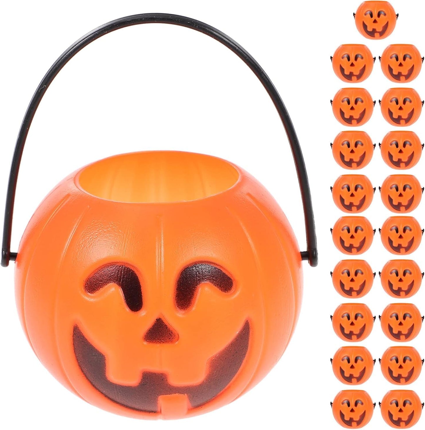 Ciieeo 20PCS Small Halloween Pumpkin Bucket 7CM Mini Plastic Portable Trick or Treat Pumpkin Candy Buckets Bulk for Halloween Party Decoration Supplies
