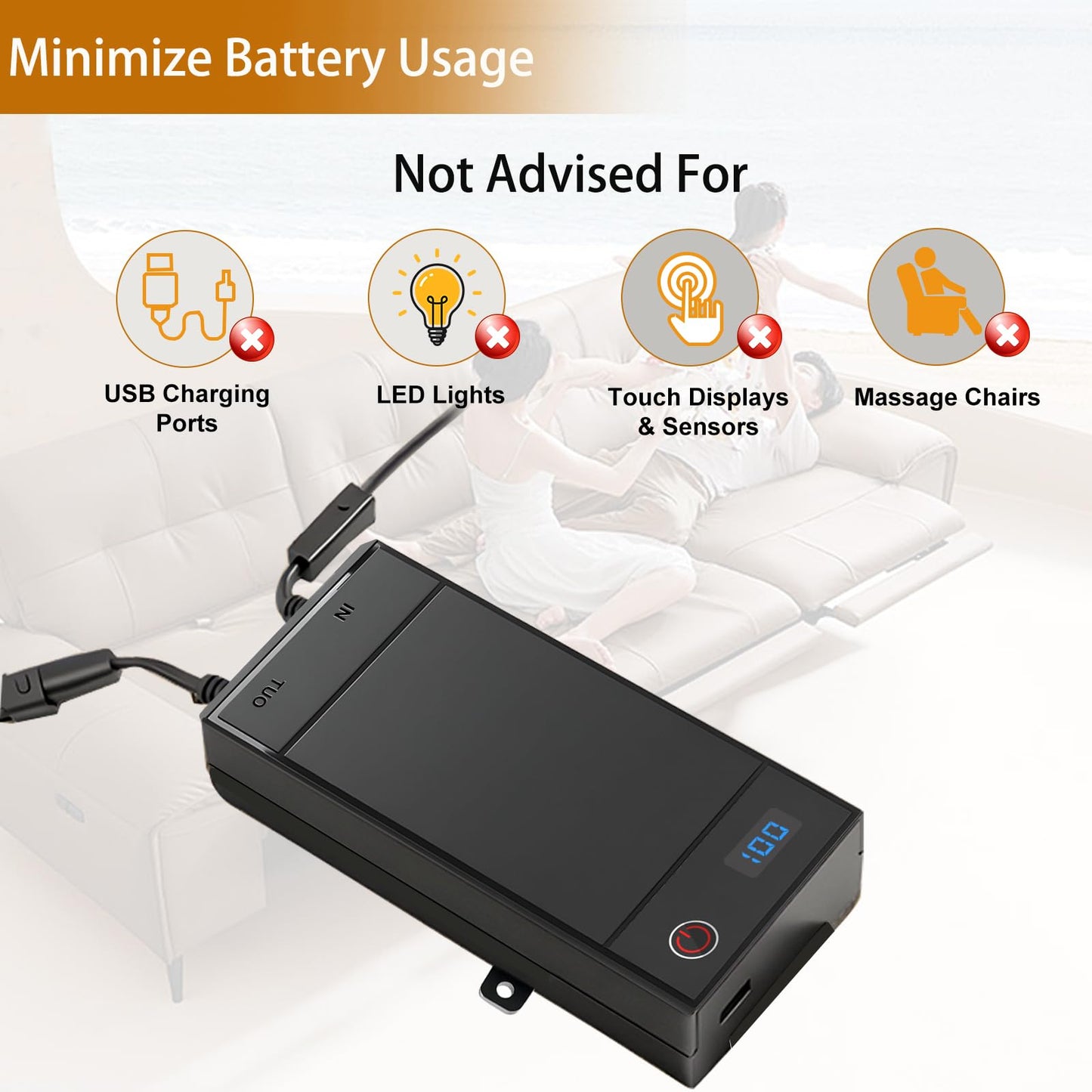 Xpopox 2 Pack Battery Packs for Reclining Furniture - 2500mAh with LCD Display for Electric Recliners, Power Sofas, Lift Chairs and Couch - only Compatible with 2-Pin Connector Motion Furniture