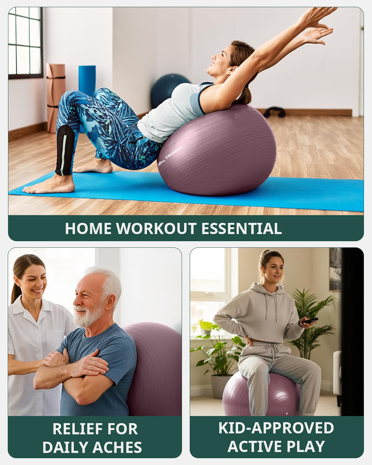 Trideer Exercise Ball Yoga Ball – Office Seating & Balance Ball Chair, Stability Ball for Pilates, Physical Therapy,Core Training & Balance Improvement & Stretching