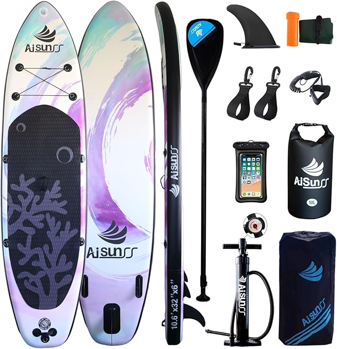 AISUNSS Inflatable Paddle Board for Adult, Paddle Board for All Skill Levels, Wide SUP Board with Primium Accessories Incl...