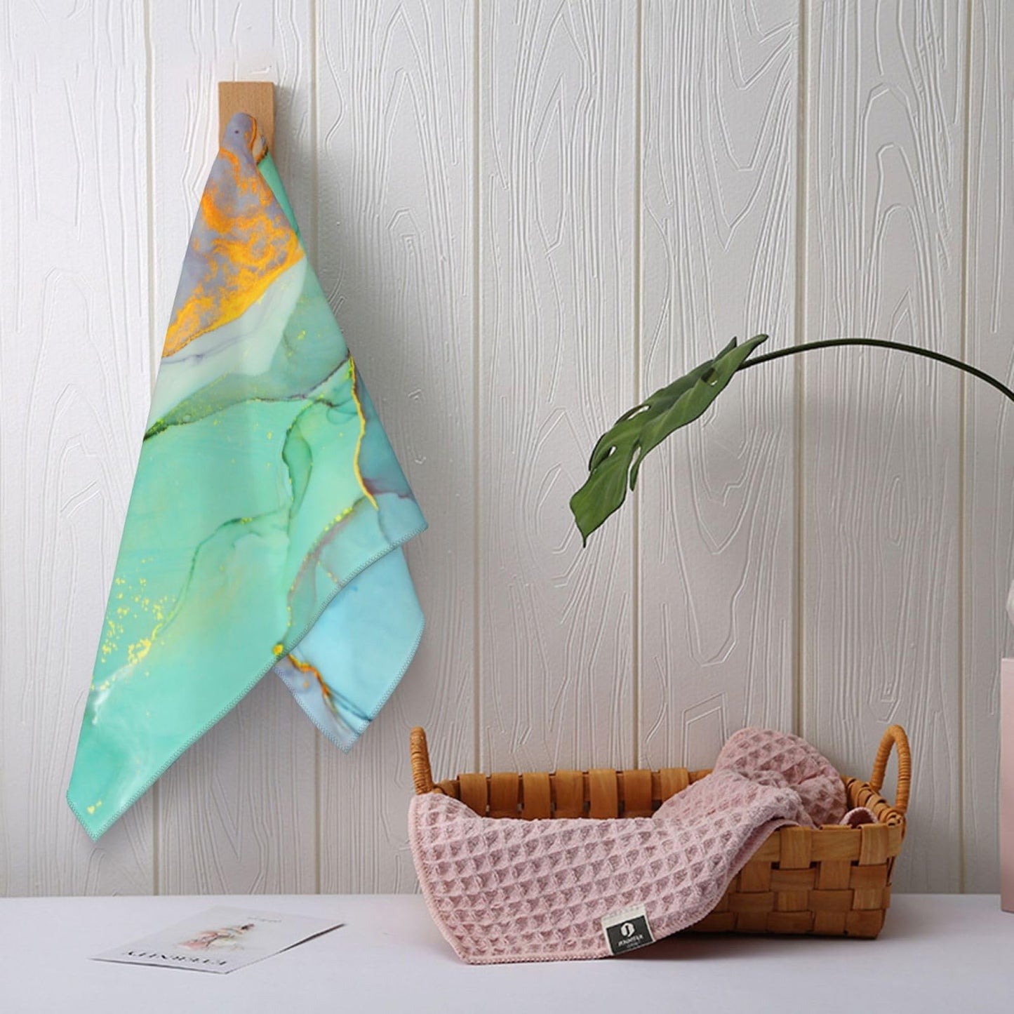 Teal Gold Marble Bath Hand Towels Set of 2 Soft Absorbent Turquoise Modern Decorative Hand Towels for Bathroom Kitchen Beach Spa Gym Yoga Swim Home Decor 14"x28"