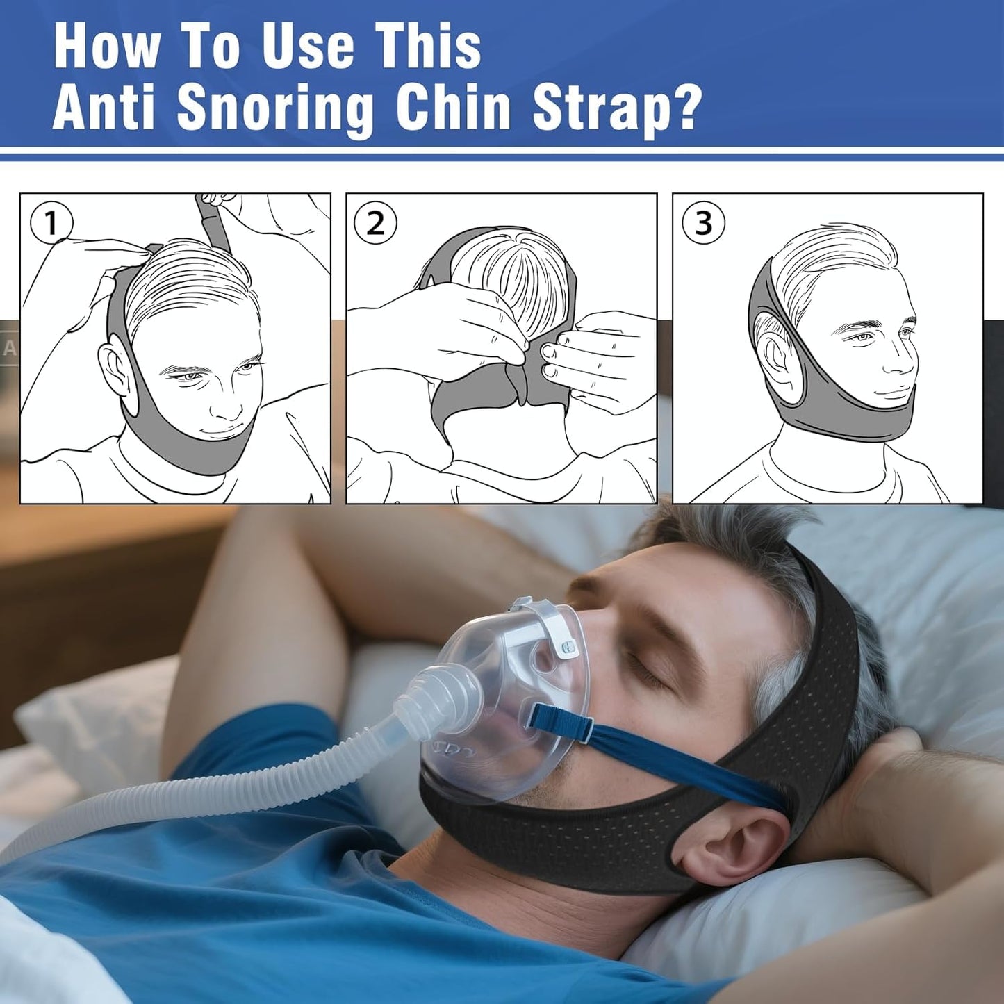 Chin Strap for Sleeping, Effective Anti Snoring Devices, Airflow Jaw Strap for Sleep Apnea Breathable and Comfortable, Adjustable Anti Snoring Chin Strap for Men and Women