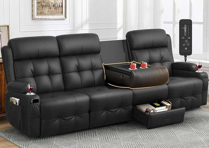 Recliner Sofa, Massage Reclining Sofa 4 Seater Sets Heavy Weight Capacity, RV Loveseat Couch Clearance with Flip Back Console, Storage, Cup Holders, Wall Hugger Reclining Couch for Living Room