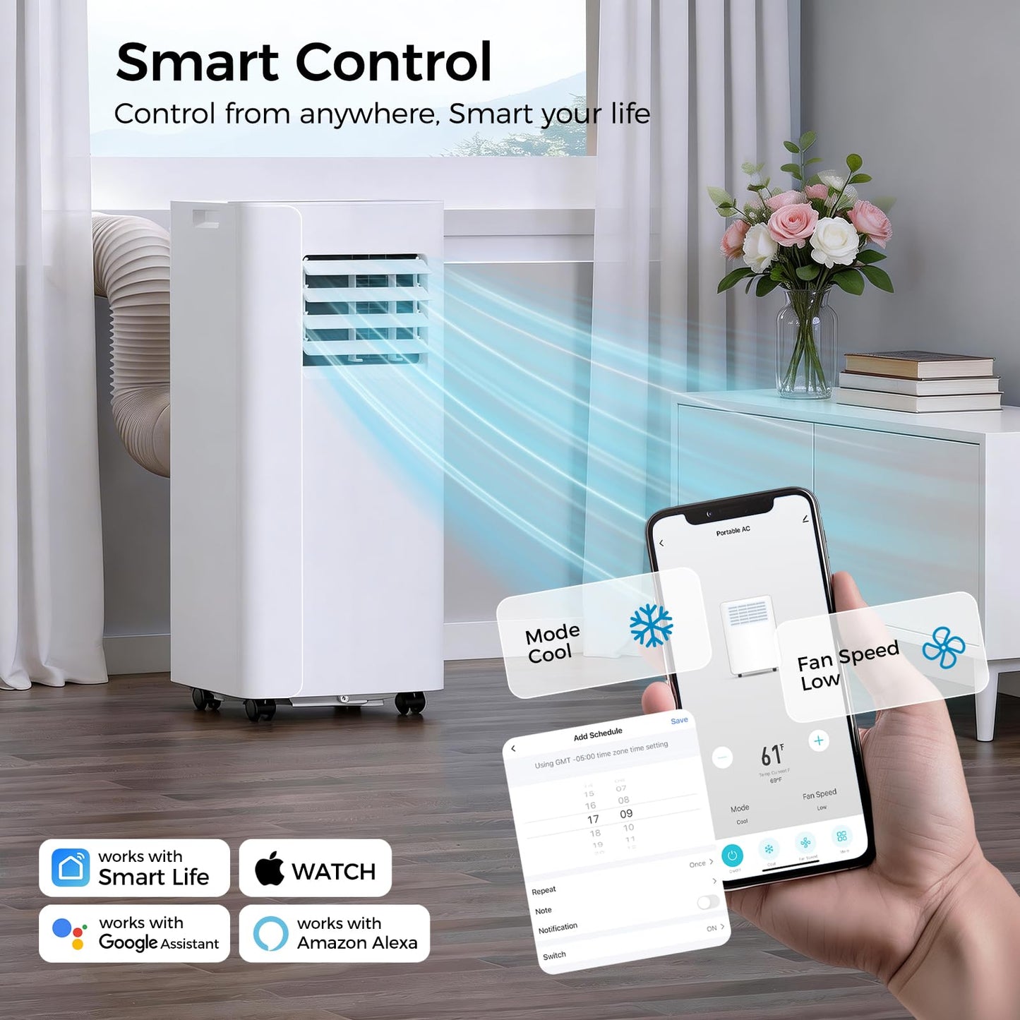 URBANITE 16000 BTU Portable Air Conditioner, Smart WiFi APP & Remote Control, 5-in-1 AC Unit Cools up to 650 Sq.Ft, 45dB Ultra Quiet Dehumidifier/Fan/Sleep Mode, Easy Installation for Bedroom & Office